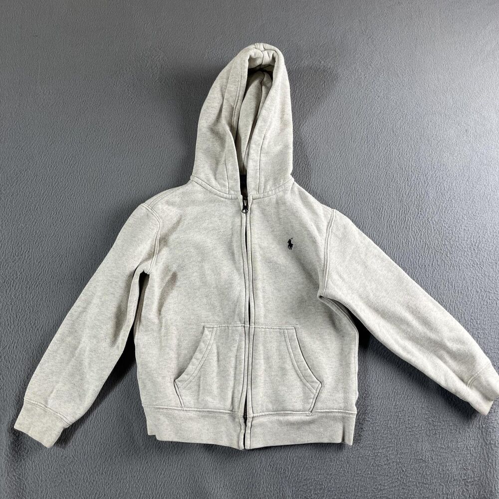 Polo Ralph Lauren Hoodie Boys 7 Gray Fleece Full Zip Kangaroo Pockets Logo